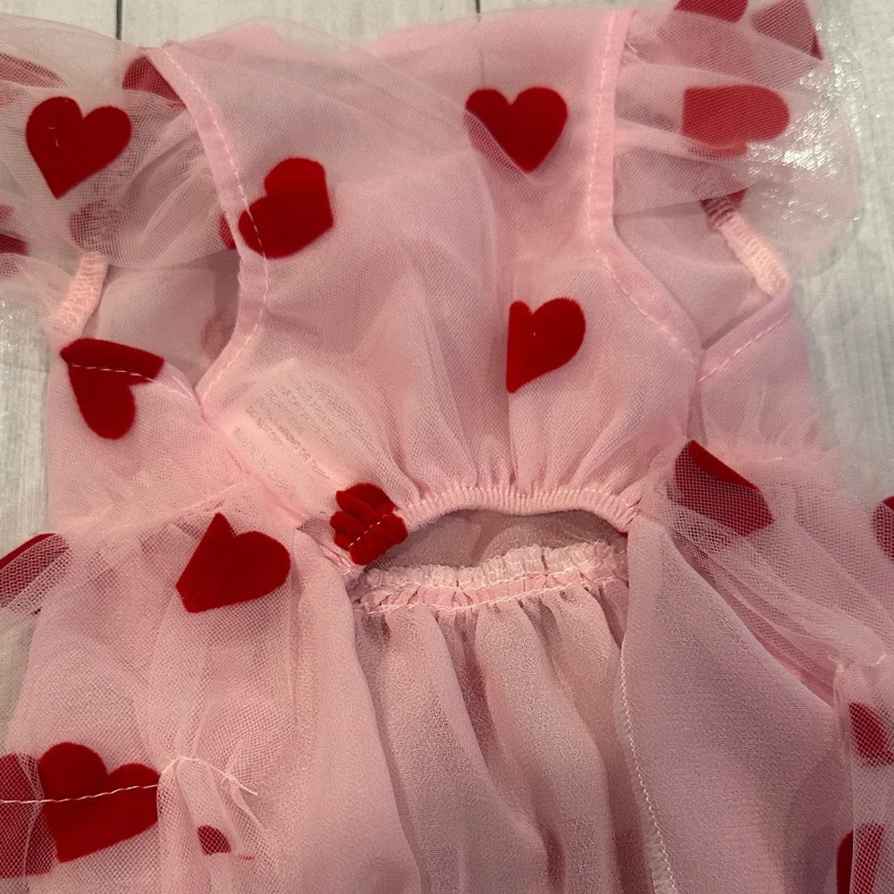 Pink Tulle Dog Dress with Red Hearts - Cute Pet Party Dress